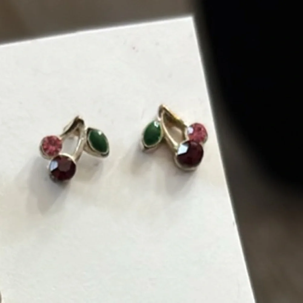 Vintage set of small cherries, blue stars, & pink flowers pierced earrings